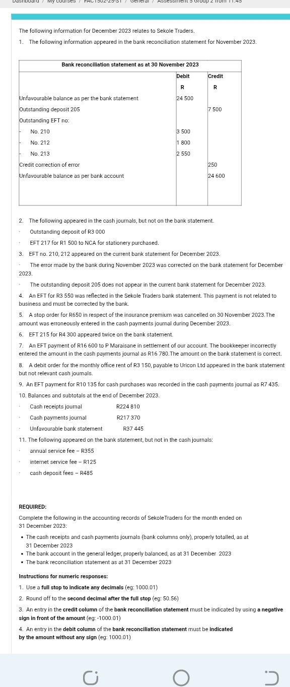 DasibOdiThe following information for December 2