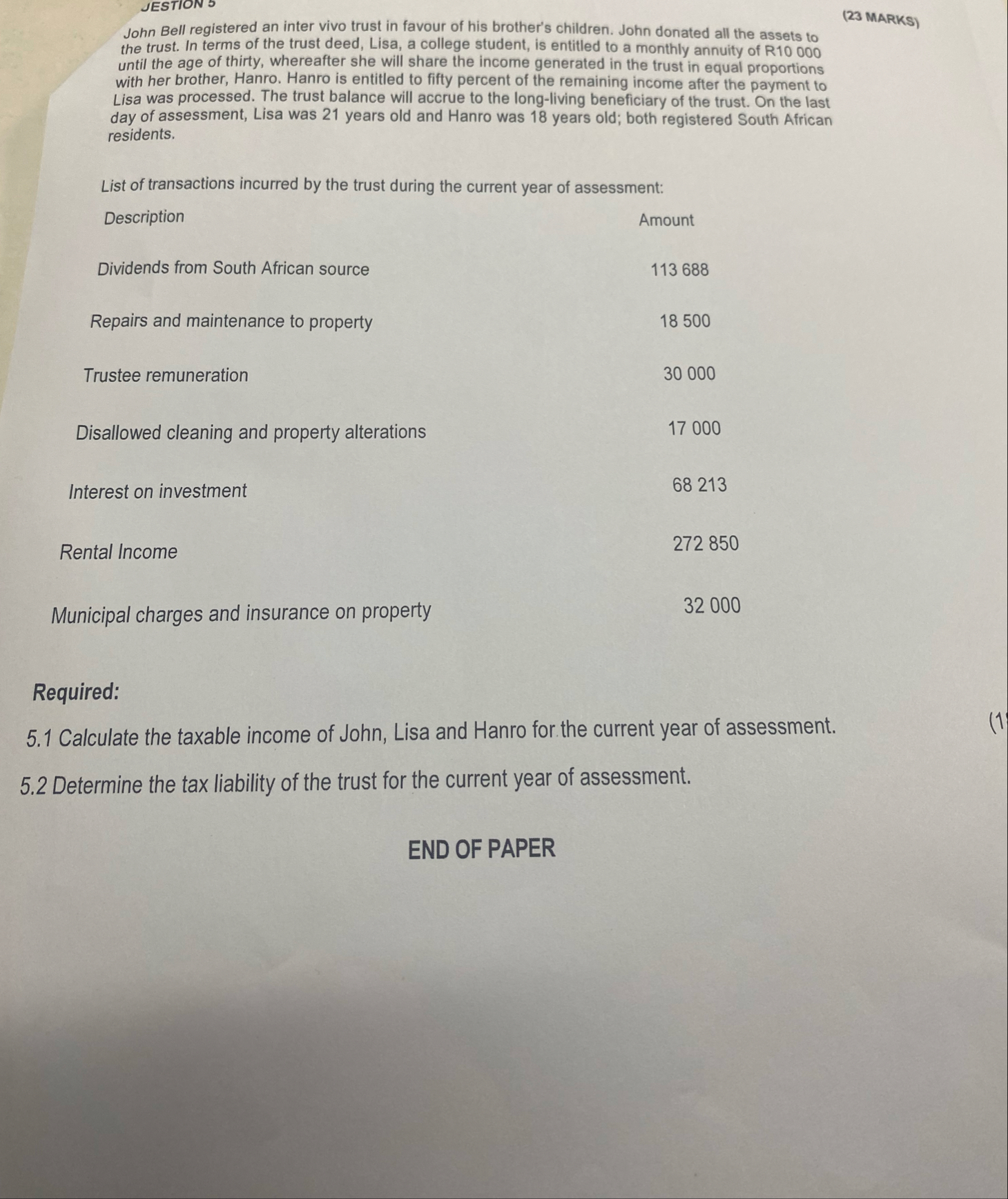 Aswer according to SA taxation law John Bell