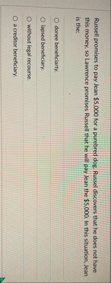 Russell promises to pay Jean $ 5 , 0 0 0 for a