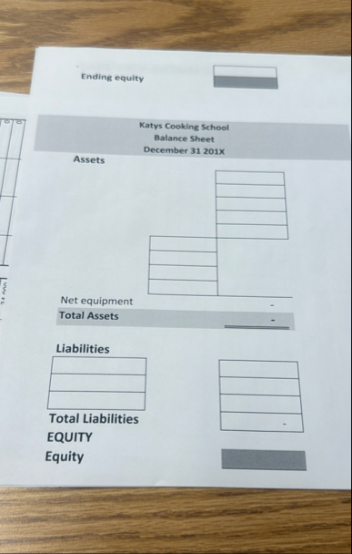 Ending equity Katys Cooking School Balance Sheet