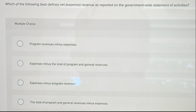 Which of the following best defines net ( expense