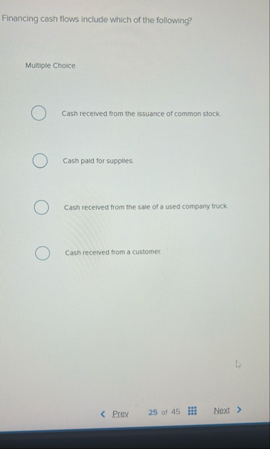 Financing cash flows include which of the