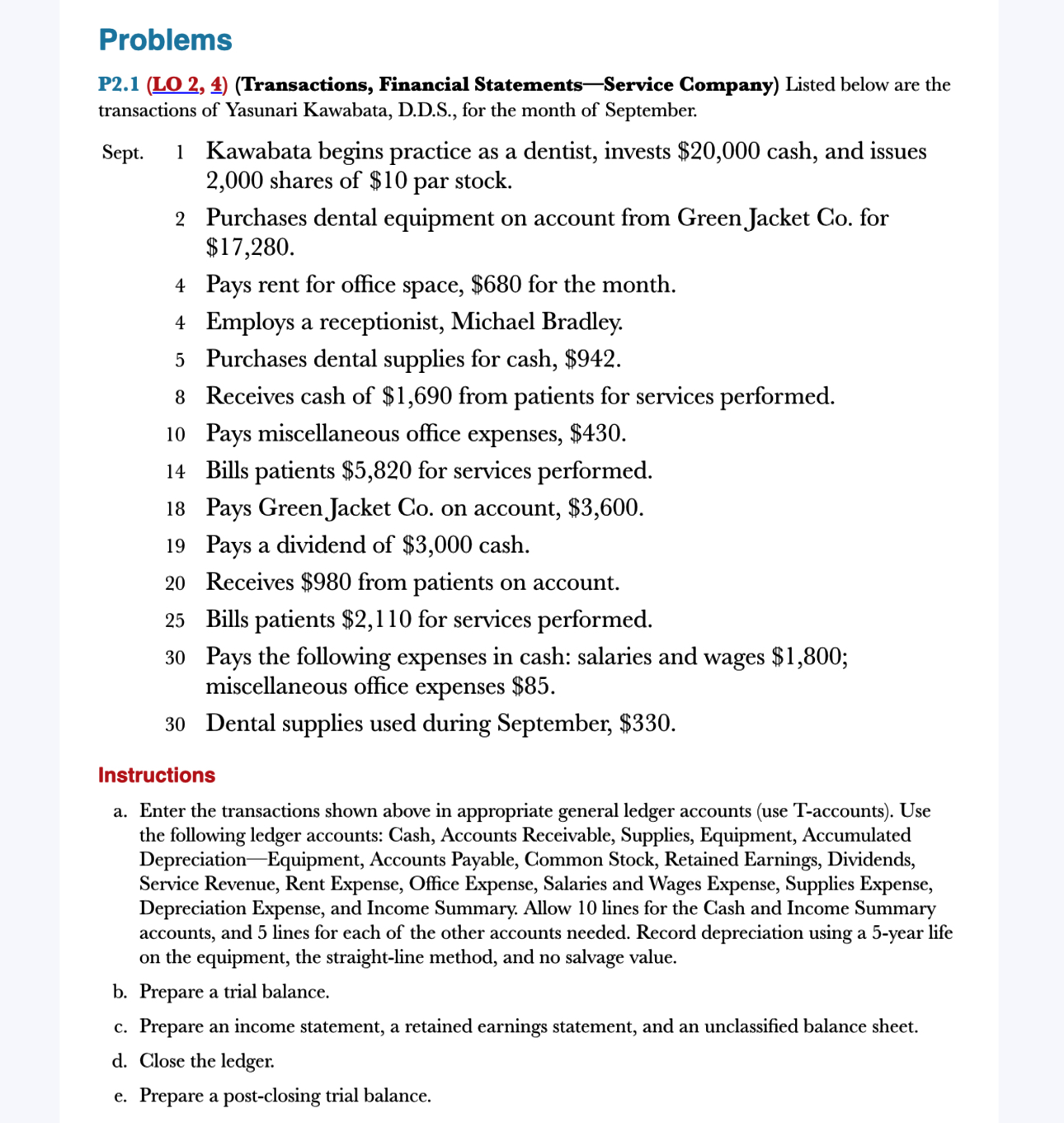 Problems P 2 . 1 ( LO 2 , 4 ) ( Transactions ,
