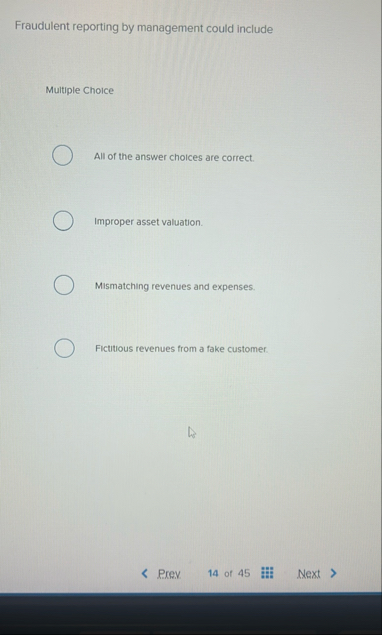 Fraudulent reporting by management could include