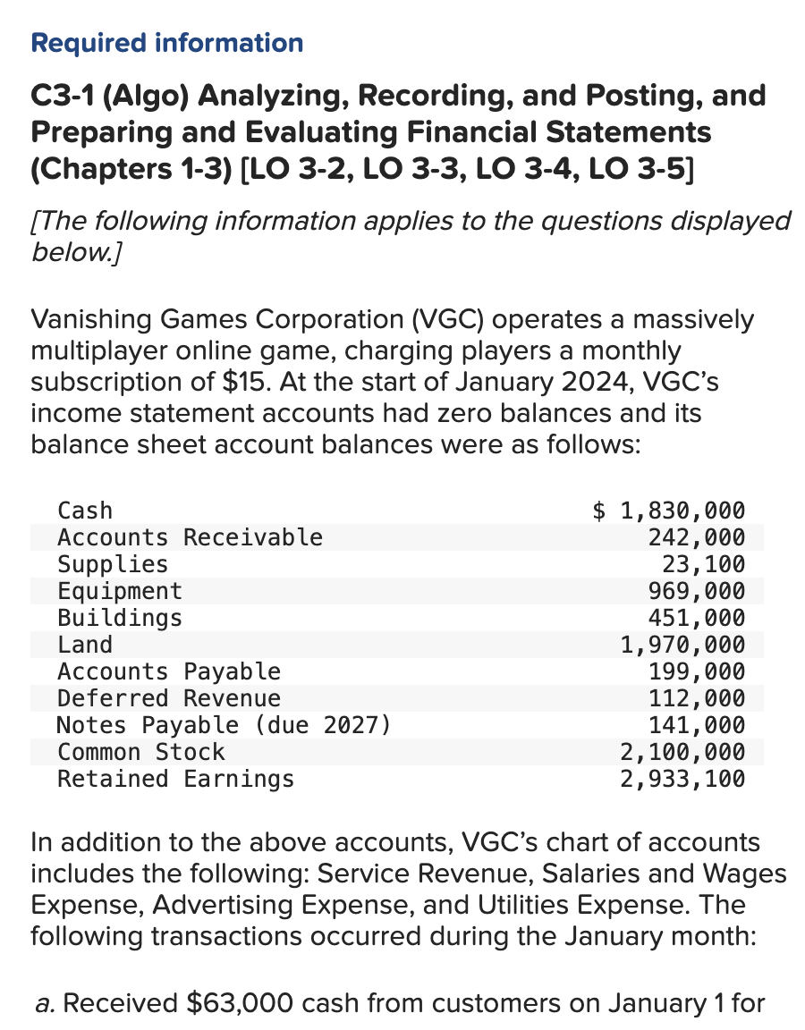 C 3 - 1 ( Algo ) Part 3 Required: 3 . Enter the