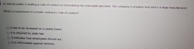 An internal auditor is drafting a code of conduct