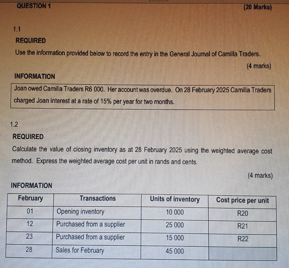 QUESTION 1 ( 2 0 Marks ) 1 . 1 REQUIRED Use the