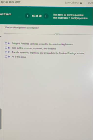 Spring 2 0 2 5 MCW Juan Cabana 0 5 2 al Exam 4 5