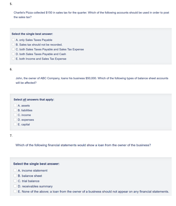 5 . Charlie's Pizza collected \ $ 1 5 0 in sales