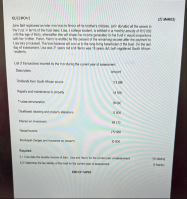 QUESTION 5 ( 2 ) MARKS ) John Bell registered an