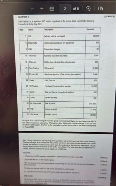 QUESTION 1 ( 9 0 MABKS ) transactions during July