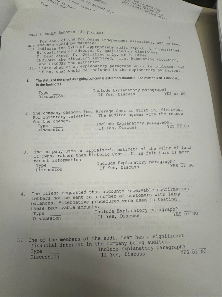 Part 6 Audit Reports ( 3 0 points ) For each of