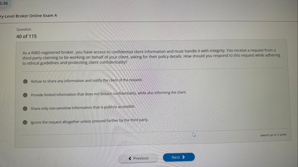 6 : 3 6 ry - Level Broker Online Exam A Question