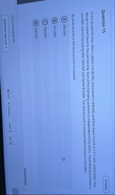 Question 1 5 In the AD partnership, Allen's