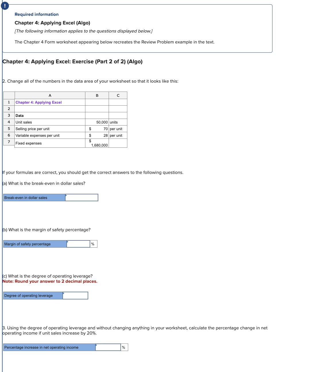 Required information Chapter 4 : Applying Excel (