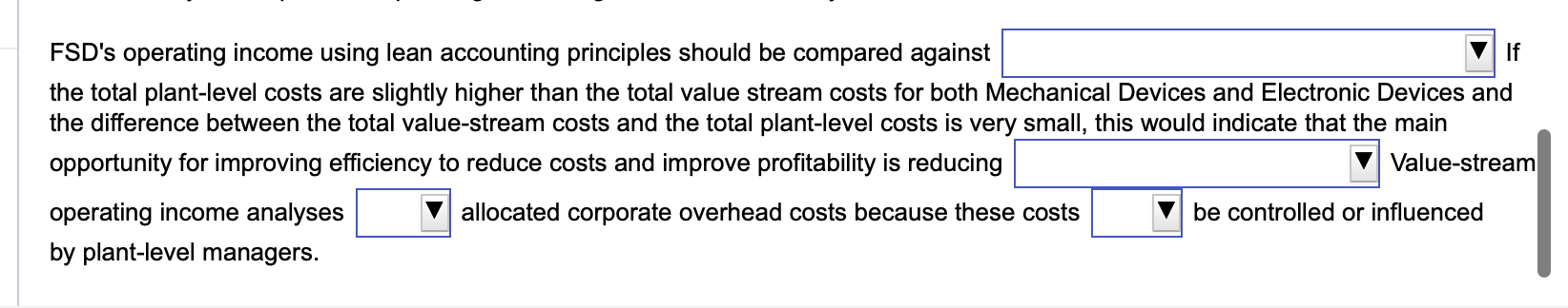 FSD ' s operating income using lean accounting