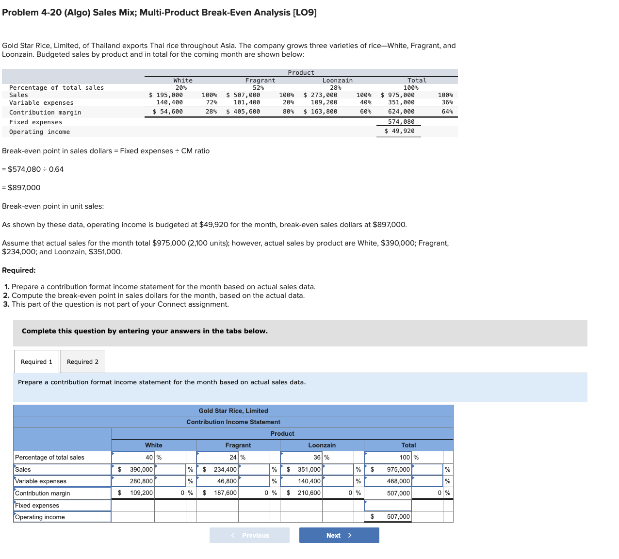 Problem 4 - 2 0 ( Algo ) Sales Mix; Multi -
