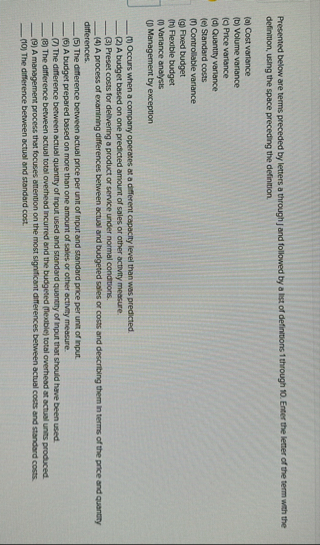 Presented below are terms preceded by letters a