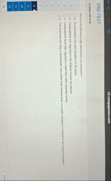 v 2 . cengagenow.com PRE - TEST Problem 8 of 2 0