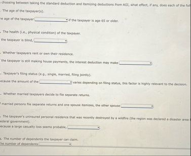 choosing between taking the standard deduction