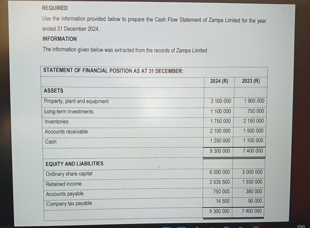 REQUIRED Use the information provided below to