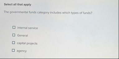 Select all that apply The governmental funds