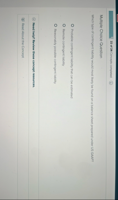 2 2 of 2 4 Concepts completed Multiple Choice