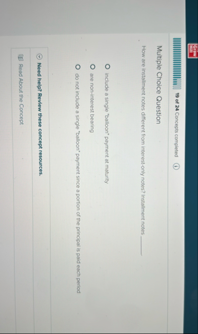 know 1 9 of 2 4 Concepts completed Multiple