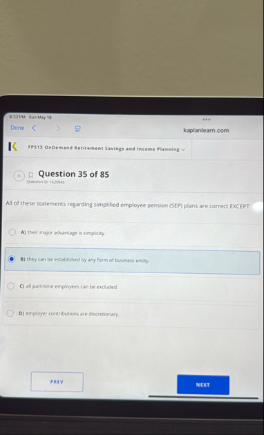 8 . 2 2 PM SunMay 1 4 Done kaplanlearn.com I FP 5