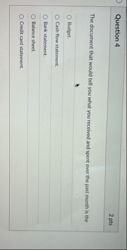 Question 4 2 pts The document that would tell you