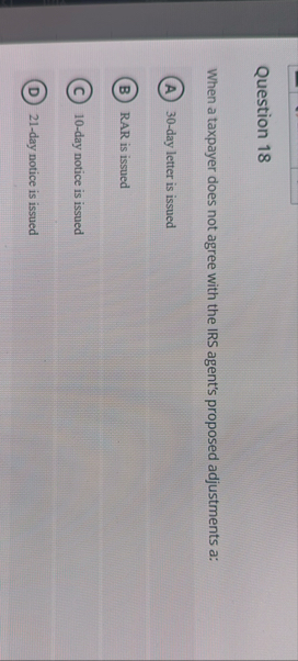 Question 1 8 When a taxpayer does not agree with