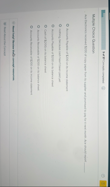 3 of 3 7 Concepts completed Multiple Choice