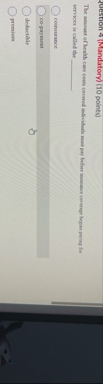 uestion 4 ( Mandatory ) ( 1 0 points ) The amount