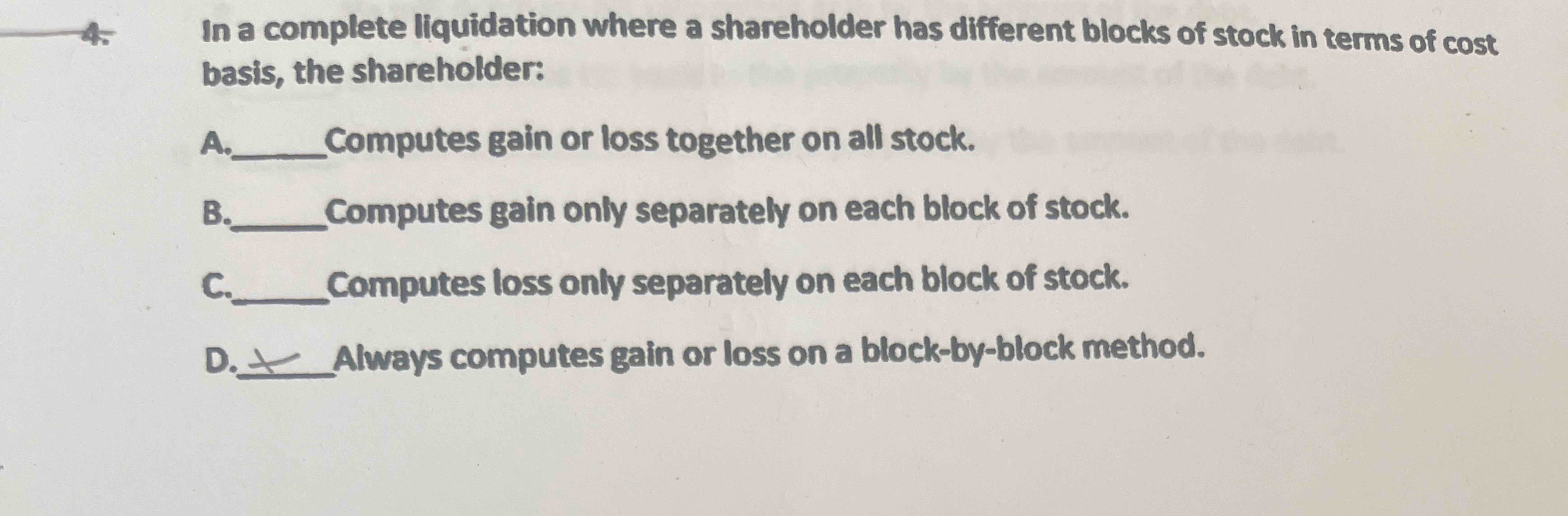 In a complete liquidation where a shareholder has