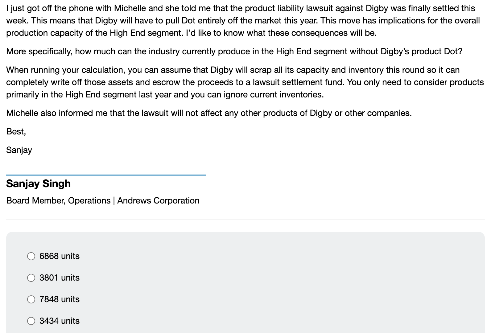 Please help with CapSIm email: a . 6 8 6 8 units