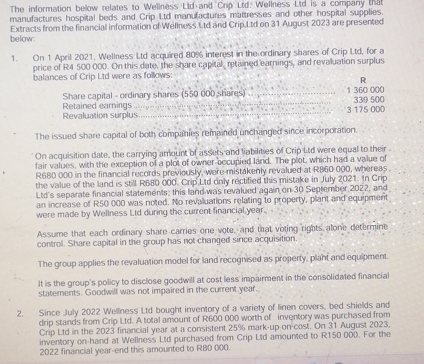 The information below relates to Wellness Ltd and