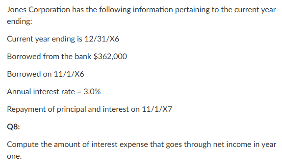 Jones Corporation has the following information