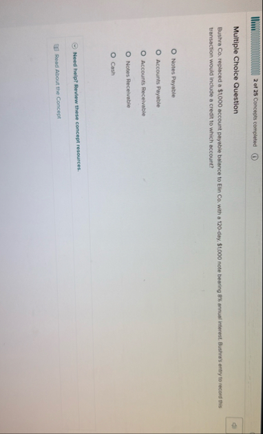 Illm 2 of 2 5 Concepts completed Multiple Choice