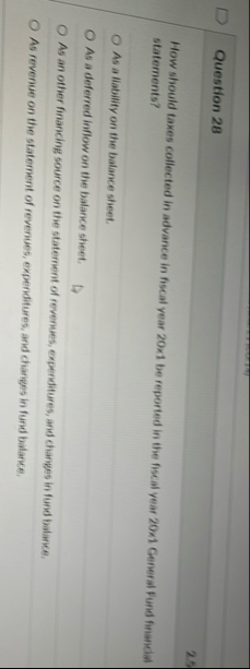 Question 2 8 2 . 5 How should taxes collected in
