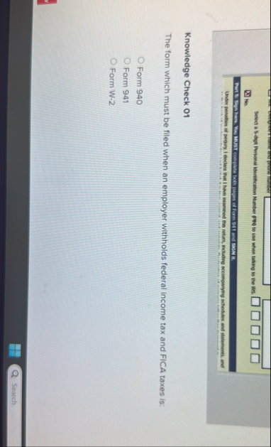 No . Knowledge Check 0 1 The form which must be