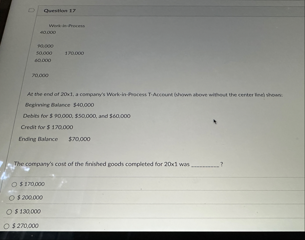 Question 1 7 Work - in - Process 4 0 , 0 0 0 9 0