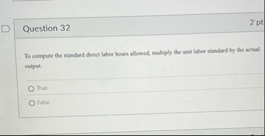 Question 3 2 2 pt To compute the standard direct