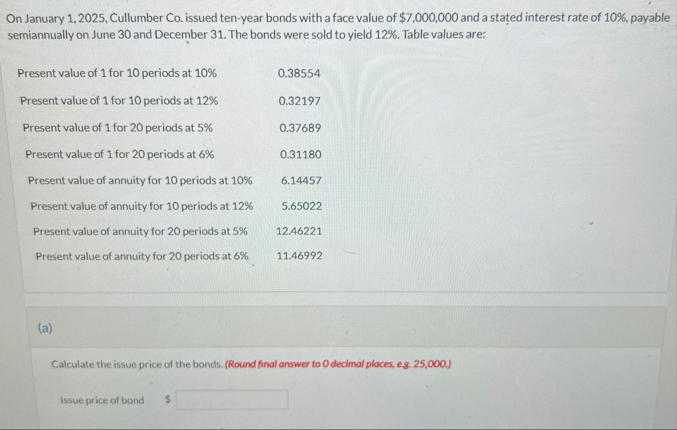 On January 1 , 2 0 2 5 , Cullumber Co . issued