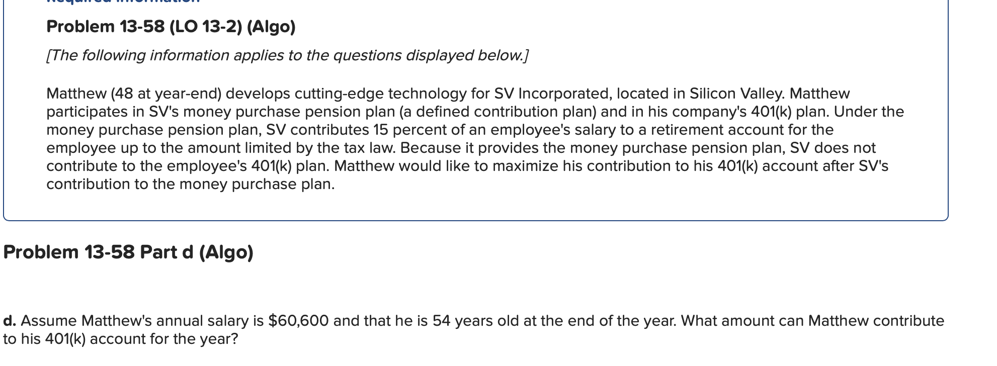 Problem 1 3 - 5 8 Part d ( Algo ) d . Assume