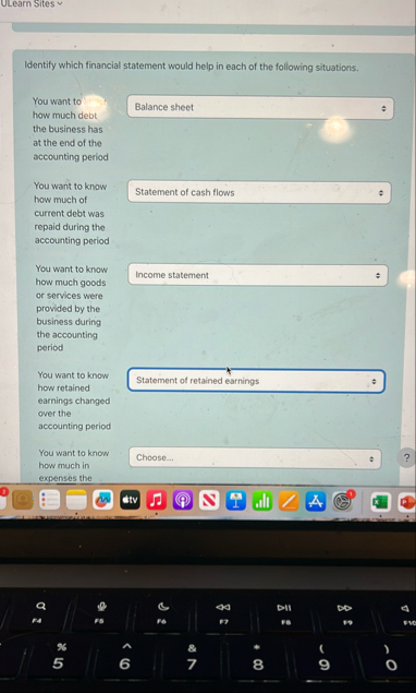 Ulearn Sites Identify which financial statement