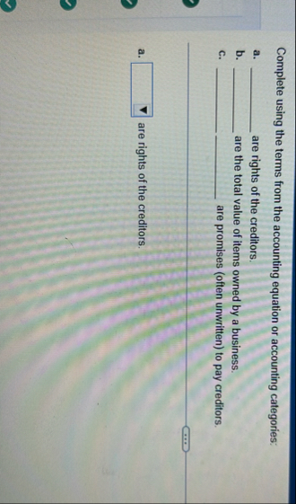 Complete using the terms from the accounting