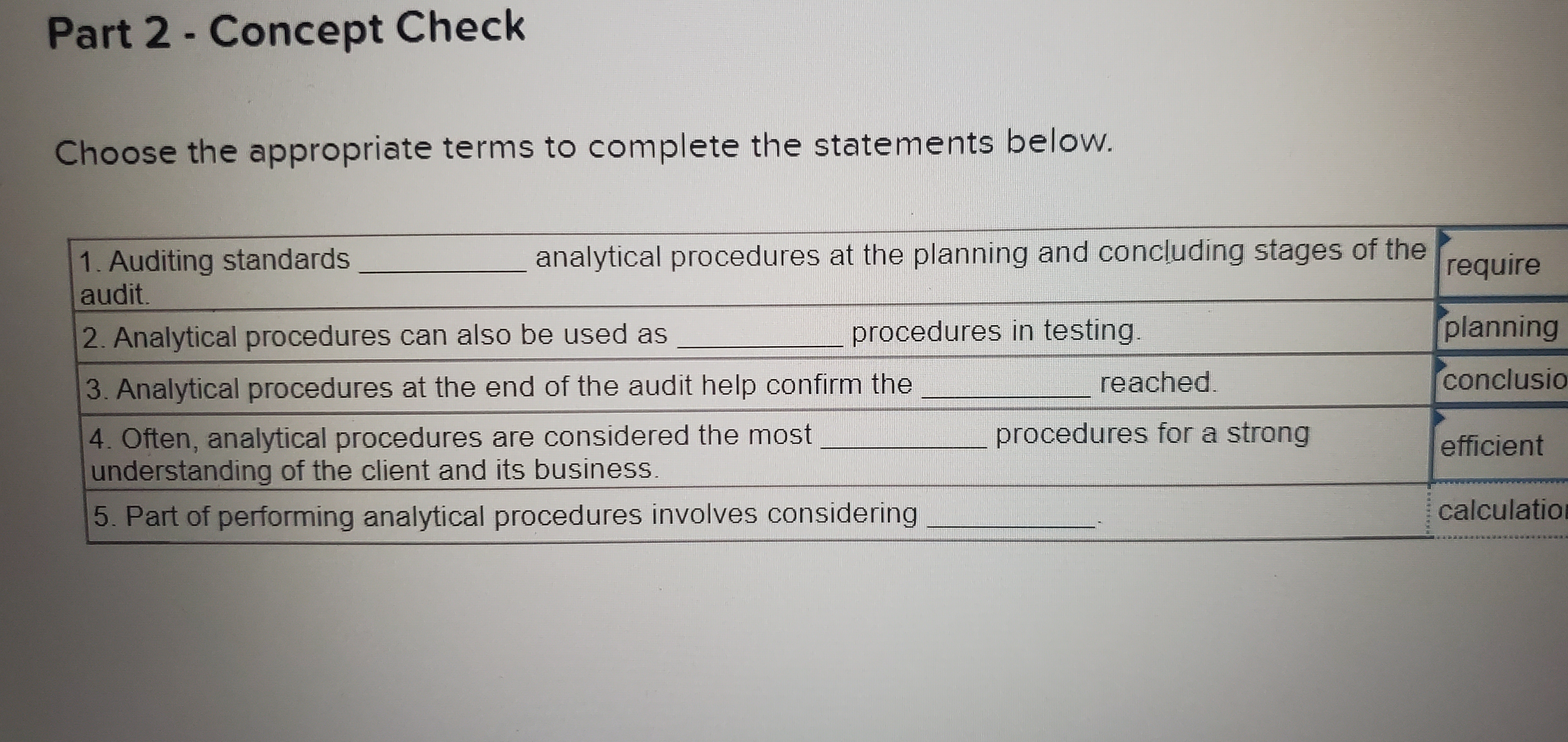 Part 2 - Concept Check Choose the appropriate