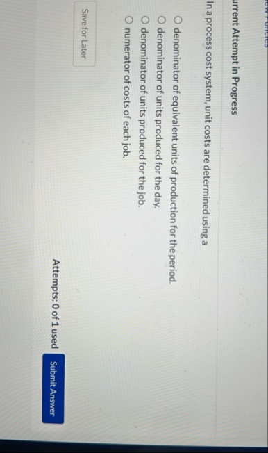 urrent Attempt in Progress In a process cost