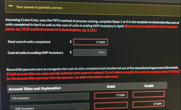 Your answer is partially correct. Assuming Crane