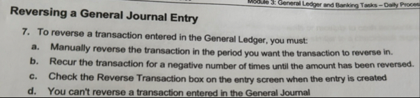 Module 3 : General Ledger and Banking Tasks -